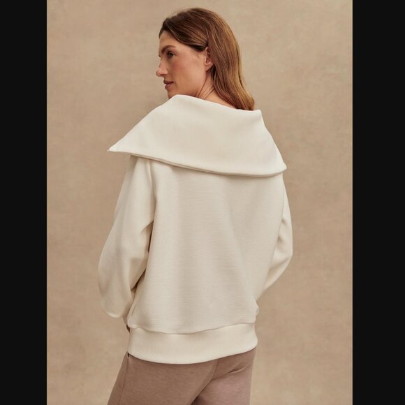 Varley Vine Half Zip Pullover Ottoman Rib Knit Oversized Spread Collar Ivory - Picture 12 of 14